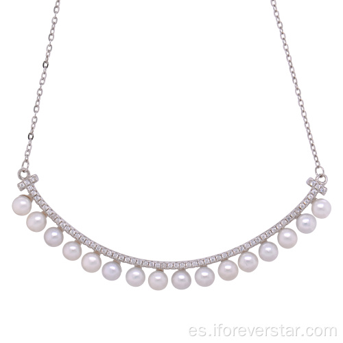 Collar de perlas naturales de plata 925 para mujeres.